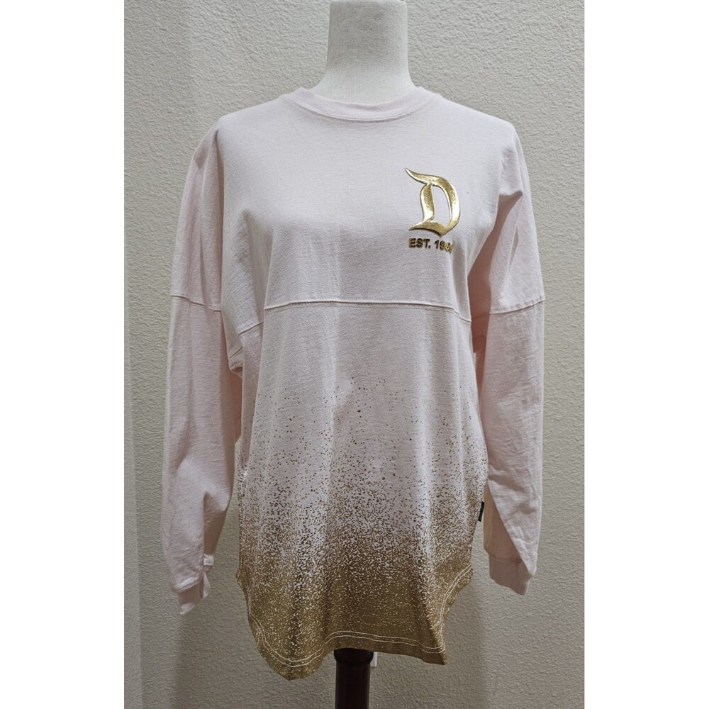 Disneyland Spirit Jersey Champagne Pink & Gold Sparkles Long Sleeve Shirt Size S